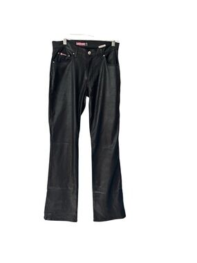 VTG Bubblegum Black Vegan Leather Flare Jeans SZ S 29 inches